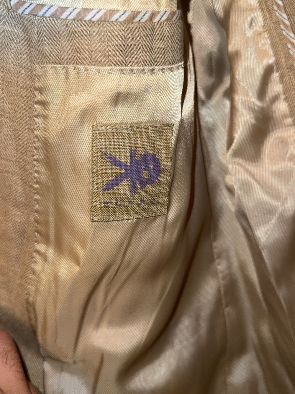 R&K Originals Men’s 42 Long Slim Fit Tan Linen Blend Herringbone Blazer - Picture 5 of 5